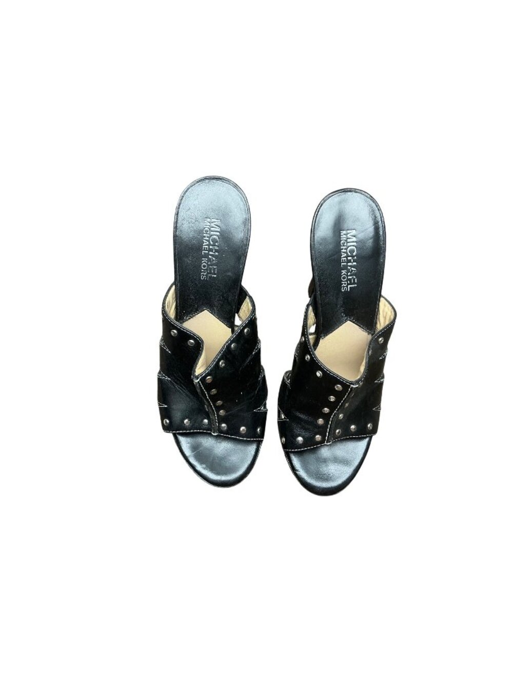 Michael Kors Black Leather Studded Slide Sandals Mule Heels Size 5.5M